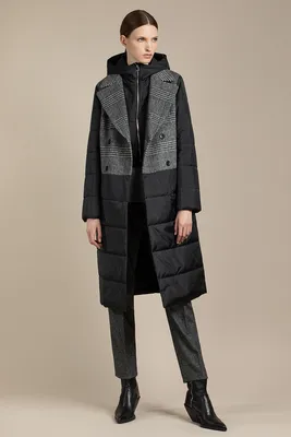 Комбинированное пальто с капюшоном V201267N-1777C95