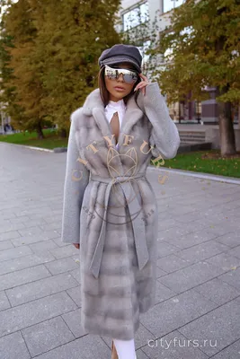 Пальто с мехом норки цвет серый купить с доставкой в Москве | CITY FURS