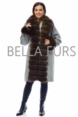 Цена на Серое пальто с мехом песца в Москве | Артикул: 142-95-SR-P