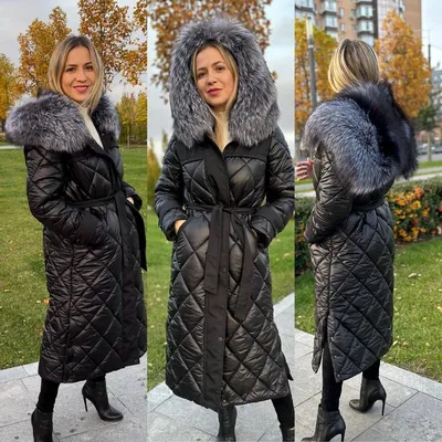 Женское кожаное пальто с чернобуркой черное - Мишель Вологда