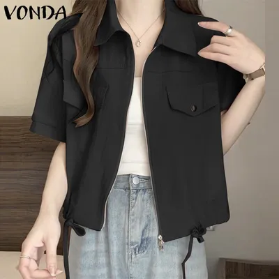 VONDA Женские пальто с коротким рукавом и шнурком, однотонные повседневные  куртки – лучшие товары в онлайн-магазине Джум Гик