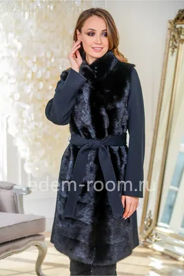 Каталог Чёрного пальто с мехом норки в интернете | Артикул: RE-82112-95-CH-N