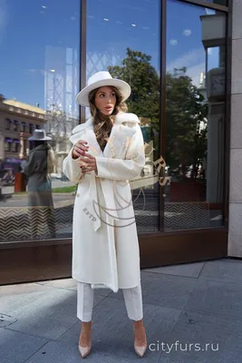 Пальто с мехом норки - цвет белый купить c доставкой в Москве | CITY FURS