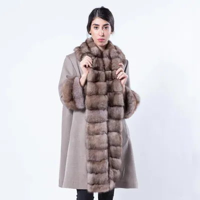 Кашемировое пальто с отделкой из соболя цвета Beige Scuro - Dubai Furs Shop