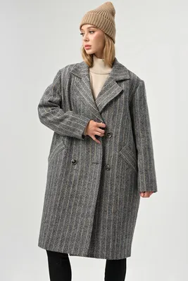Женское демисезонное пальто в елочку О-873