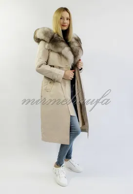 Куртка парка женская зимняя черная длинная с бежевым мехом - Karia.shop