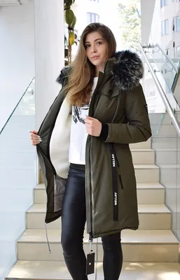 Куртка парка женская зимняя черная длинная с черным мехом - Karia.shop
