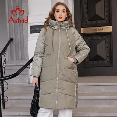 Купить Женская зимняя куртка Astrid 2022, свободная длинная теплая парка,  модное плотное женское пальто с капюшоном на боковой молнии, женская одежда  AR-10225 | Joom