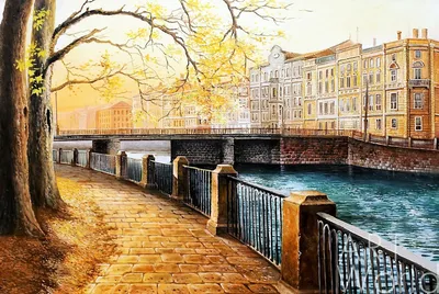 Городской пейзаж \"Санкт-Петербург. Осенним днем на Фонтанке\" 60x90 AR170416  купить в Москве