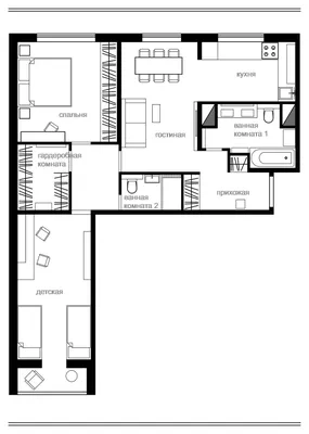 План трехкомнатной квартиры серии П-30 №2 до перепланировки