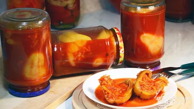Перец фаршированный баклажанными рулетиками на зиму - рецепт автора  Светлана Рябошапка