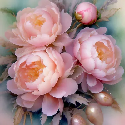 Пионы, розово-персиковый цвет, …» — создано в Шедевруме
