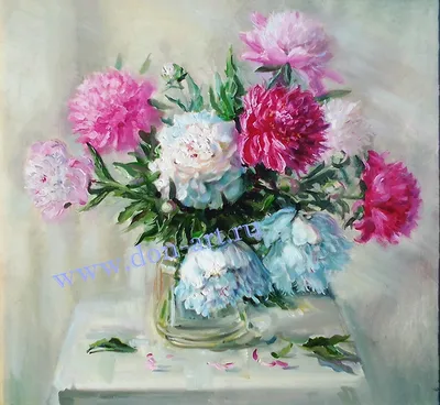 Картина маслом \"Пионы и яблоки\" 50x60 AV180411 купить в Москве