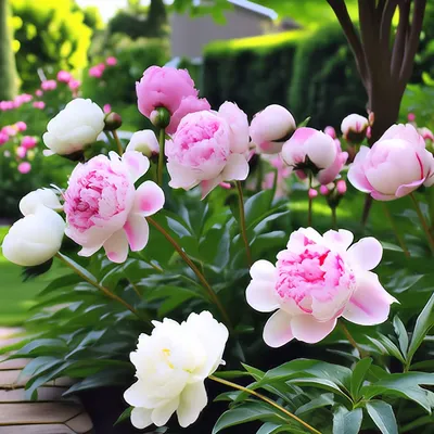 розовые пионы в клумбе летние цветы Стоковое Фото - изображение  насчитывающей весна, цвет: 223697838