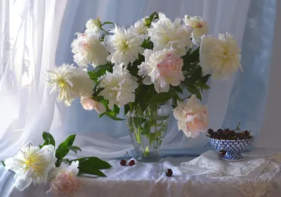 Схема вышивки «пионы зимой» (№508789) - Вышивка крестом