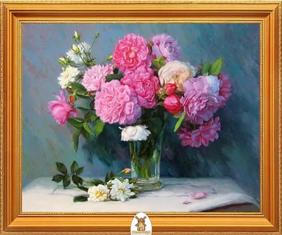 Картина «Пионы в вазе». Размер: 38x56 (см). Художник Жалнерович Светлана -  Купить онлайн с доставкой в онлайн-галерее Artcenter.by