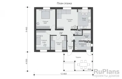 План одноэтажного дома 10 на 12 | План дома, Проект дома, План загородного  дома