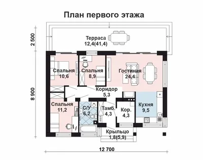 Одноэтажный дом 8 на 12 с 3 спальнями - проект БП-106