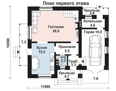 Проект двухэтажного небольшого дома AS-186-2 из газобетона с мансардой и  гаражом