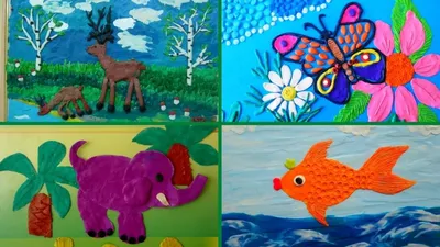 Пластилинография для детей 2, 3, 4, 4, 6, 7 лет - шаблоны и трафареты лепки  поделок для ребенка в детском саду и школе