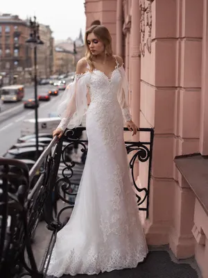Платье рыбка с широким воздушным рукавом Secret Sposa Амелия | Купить  свадебное платье в салоне Валенсия (Москва)