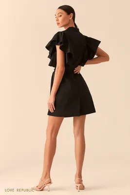Черное платье с рукавами-воланами и кожаным ремнем 02560260523-50 - купить  в интернет-магазине LOVE REPUBLIC по цене: 1 099 ₽