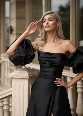 Черное платье на запах с объемными рукавами-воланами 0255221528-50 - купить  в интернет-магазине LOVE REPUBLIC по цене: 1 999 ₽