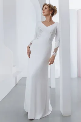 платье прямого кроя с длинными рукавами Infanta Maroua | Купить свадебное  платье в салоне Валенсия (Москва)