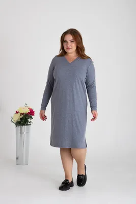 Платье демисезонное трикотажное прямого кроя, серо-синее – Женская одежда