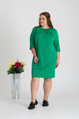 Платье из трикотажа прямого кроя, зеленое – Женская одежда