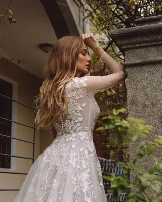 Уникальное свадебное платье хай-лоу из органзы с оборками и бусинами - Lunss