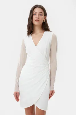 Короткое молочное платье на запах из сетки - 13891 2399₴ 【MustHave ❤】