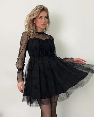 Платье из сетки со сборкой в чёрном цвете - Интернет-магазин дизайнерской  одежды собственного производства в Челябинске