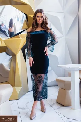 Женское Бархатное платье с сеткой (размер 42-64) купить в онлайн магазине -  Unimarket