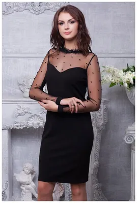 Купить Черное платье А-силуэта со вставками из сетки