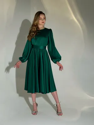 Нарядное платье из шелка миди (зеленый)