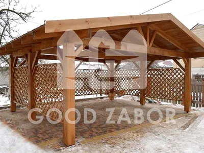 Деревянный навес из поликарбоната, купить по низкой цене в Москве - Good  Zabor