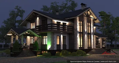 Ночная подсветка фасада проекта дома z122 | Жилые комнаты на открытом  воздухе, Современный внутренний дворик, Дом