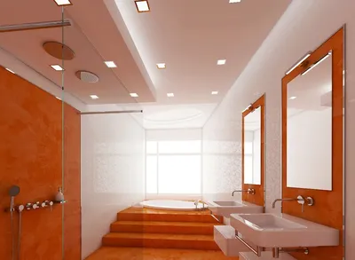 Глянцевый натяжной потолок для ванной комнаты