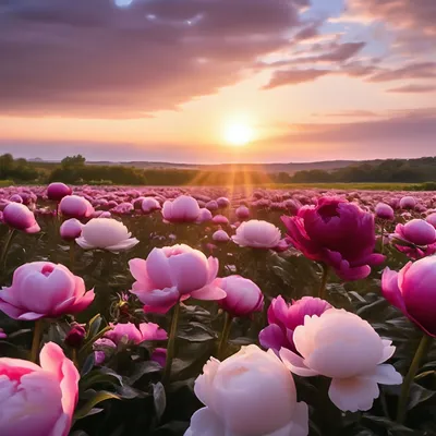 Огромное поле пионов розовых, …» — создано в Шедевруме