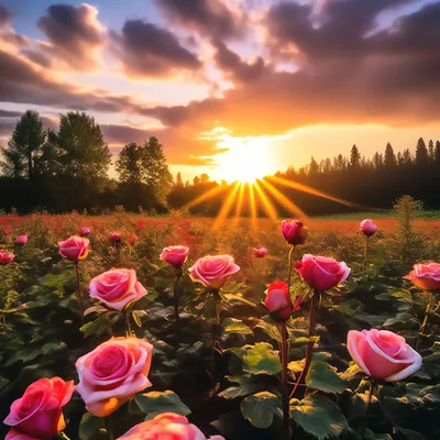 Поле роз, закат, небо, рядом сбоку…» — создано в Шедевруме