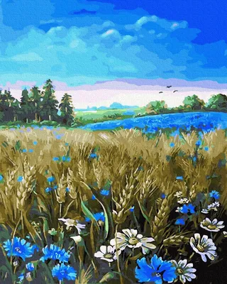 Картина с васильками “Васильковое поле” маслом на холсте • современные  художники