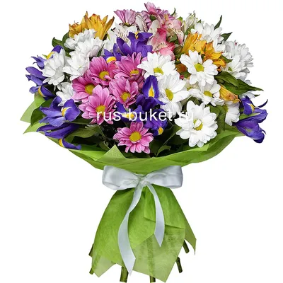 Букет Полевые цветы» с ирисами, альстромериями и хризантемами - купить в  Москве за 4 400 руб