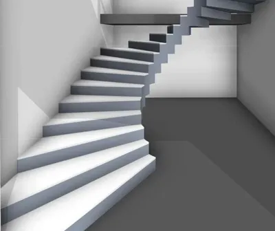 Полувинтовая лестница с зеркальными забежными ступенями из бетона
