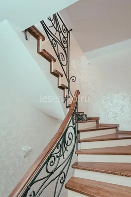 Полувинтовая лестница с гнутыми поручнями. Фото – Пластика Дерева