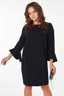 Купить Чёрное прямое платье с коротким рукавом-реглан и украшением-B059  большого размера в Украине - интернет-магазин женской одежды BIZERY