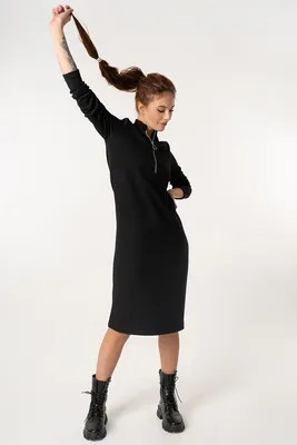 Черное однотонное прямое платье с длинными свободными рукавами 56348 за 352  грн: купить из коллекции Good Weather - issaplus.com