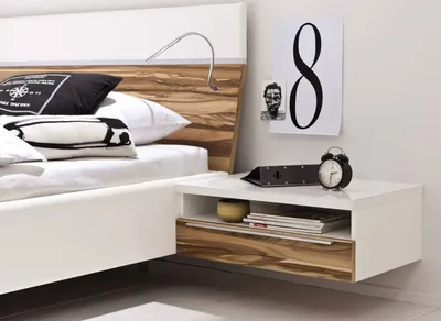 Комплект мебели в спальню: кровать с кожаным изголовьем, прикроватные  тумбочки от производителя «Арлайн»