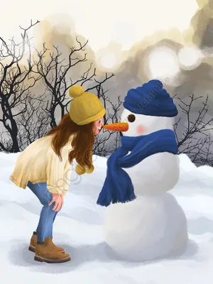 Декабрь привет зима на улице красивые пейзажи снеговик и девушка PNG ,  Привет, декабрь, зима Иллюстрация Изображение на Pngtree, Роялти-фри