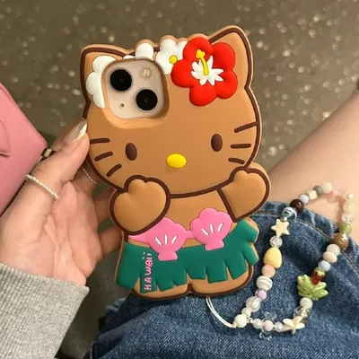 Sanrio 3D Hawaii Hello Kitty Case For Iphone 14 13 12 11 Pro Max Fashion  Cartoon Y2k Cute Iphone Case Back Cover Girl - AliExpress